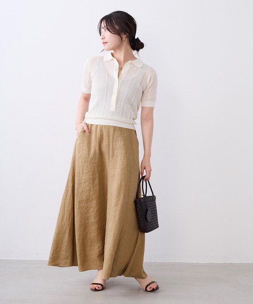 MICA&DEAL（マイカ＆ディール）の「透かし柄ポロニット（ニット/セーター・レディース・オフホワイト/キャメル/ブラック・FREE）」の9枚目の写真