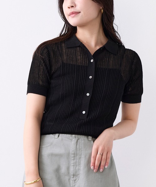 MICA&DEAL（マイカ＆ディール）の「透かし柄ポロニット（ニット/セーター・レディース・オフホワイト/キャメル/ブラック・FREE）」の21枚目の写真
