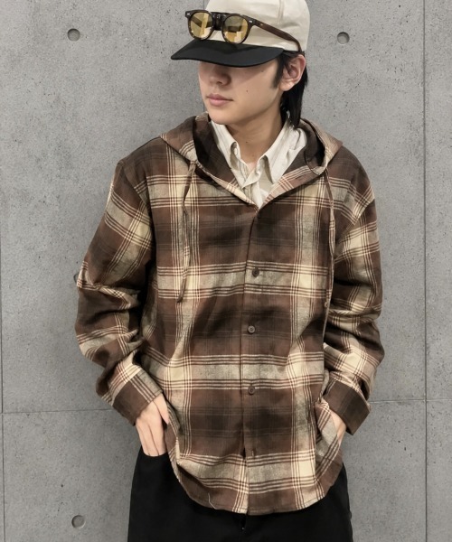 ZOZOMARKET by ren(ゾゾマーケットバイレン)の「【インフルエンサー renセレクト】チェックシャツパーカー(シャツ/ブラウス・メンズ・ホワイト×グレー/ブラック/ブラウン・M/L)」の3枚目の写真