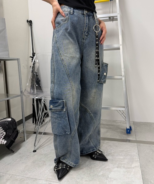 Figments(フィグメンツ)の「アシメフラップバギー(デニムパンツ・レディース・ブラック/インディゴブルー・MEDIUM/SMALL/LARGE)」の3枚目の写真