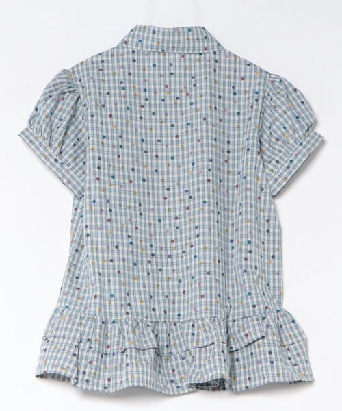GEMEDA（ジェメダ）の「チェック柄シャーリングペプラムブラウス／フリル半袖トップス（シャツ/ブラウス・レディース・ブルー/ベージュ・M）」の3枚目の写真