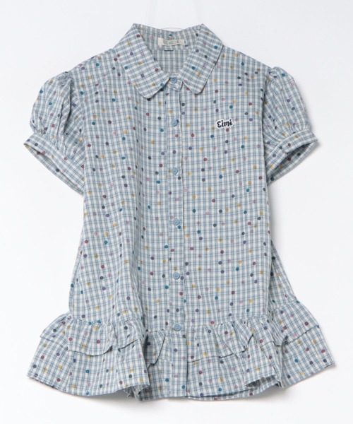GEMEDA（ジェメダ）の「チェック柄シャーリングペプラムブラウス／フリル半袖トップス（シャツ/ブラウス・レディース・ブルー/ベージュ・M）」の13枚目の写真
