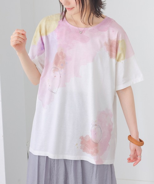n'OrLABEL(ノアールレーベル)の「水彩プリントカットソー(Tシャツ/カットソー・レディース・ピンク/ブルー・FREE)」の1枚目の写真