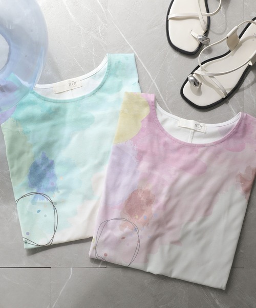 n'OrLABEL(ノアールレーベル)の「水彩プリントカットソー(Tシャツ/カットソー・レディース・ピンク/ブルー・FREE)」の3枚目の写真