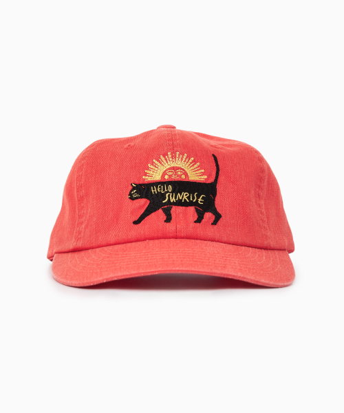 HELLO SUNRISE(ハローサンライズ)の「Washed VTG Cat Logo 6panel Cap_Scarlet Orange(キャップ・レディース・オレンジ・OS)」の1枚目の写真