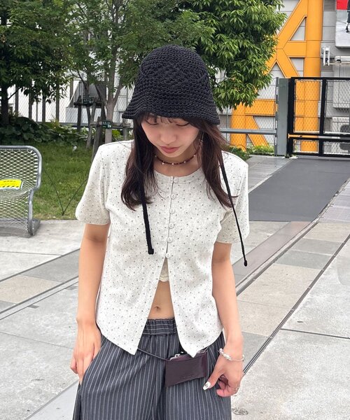 CIAOPANIC(チャオパニック)の「クロシェ編みサマーバケットハット(キャップ・レディース・ベージュ/ブラック/ミント・ONE SIZE)」の4枚目の写真