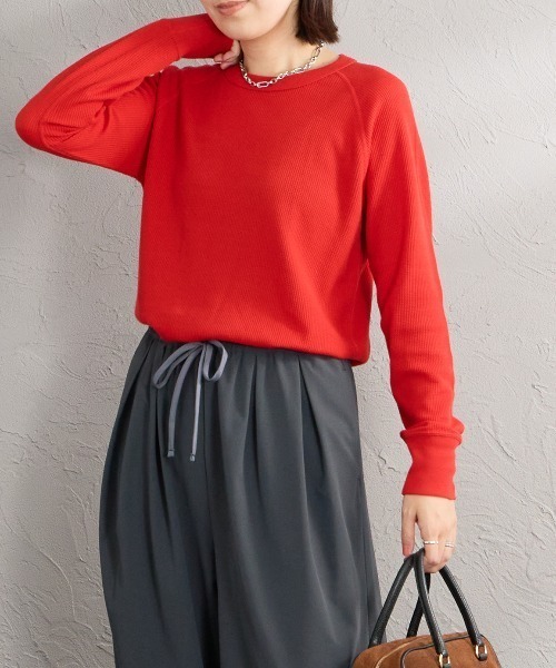 HANES（ヘインズ）の「[HANES/ヘインズ] サーマル クルーネックロングスリーブカットソー（Tシャツ/カットソー・レディース・オフホワイト/レッド/グレー・L/M）」の3枚目の写真