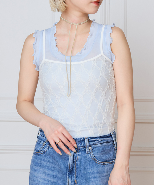 IENA LA BOUCLE（イエナラブークル）の「IENA LA BOUCLE ダイヤlaceキャミソール（キャミソール・レディース・ホワイト/ブラック・FREE）」の12枚目の写真