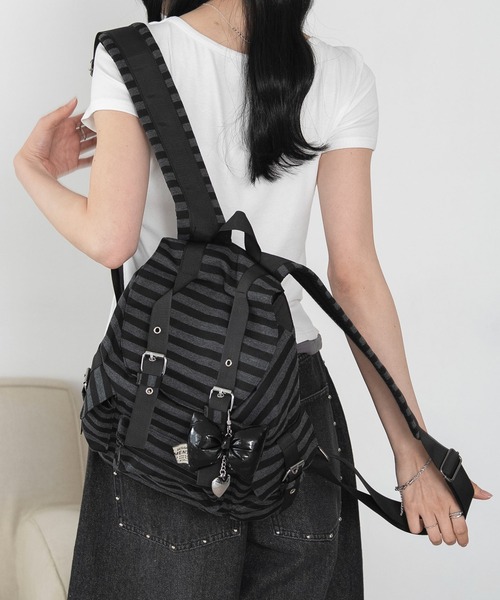 WEGO(ウィゴー)の「WEGO/【26年春夏新作】ボーダー柄フラップリュック(バックパック/リュック・レディース・グレー系その他5・FREE)」の10枚目の写真