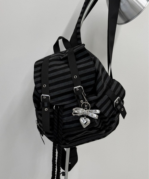 WEGO(ウィゴー)の「WEGO/【26年春夏新作】ボーダー柄フラップリュック(バックパック/リュック・レディース・グレー系その他5・FREE)」の8枚目の写真