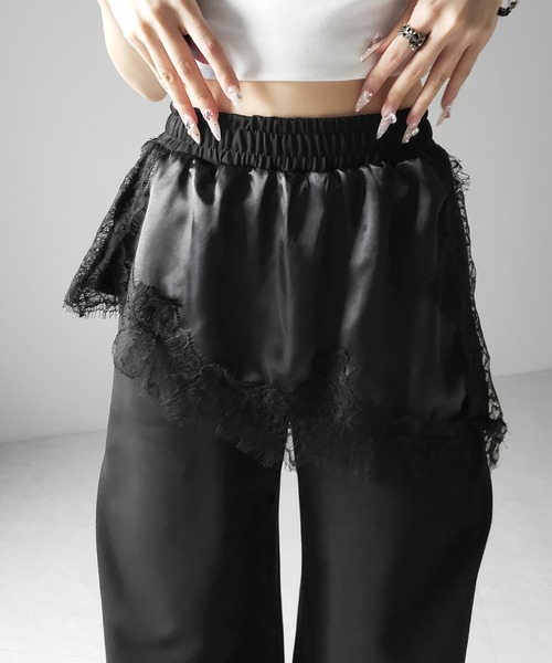 me+em select(ミームセレクト)の「【 2color 】レースドッキングレイヤードスウェットワイドパンツ / lace docking layered sweat wide pants(スウェットパンツ・レディース・ブラック/ホワイト・FREE)」の20枚目の写真