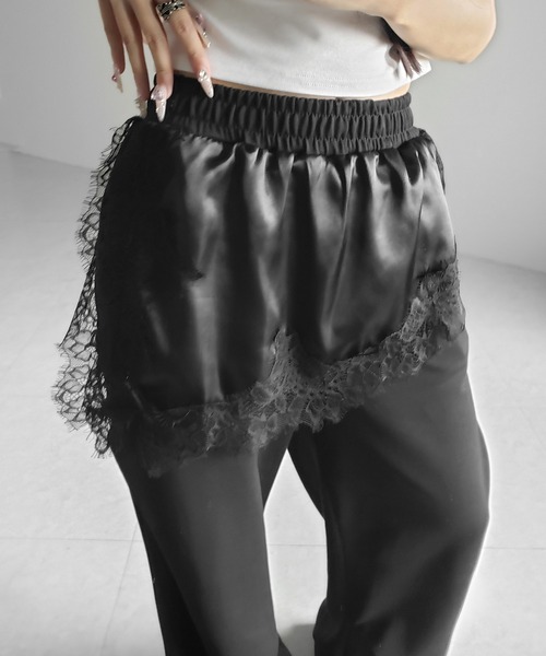 me+em select(ミームセレクト)の「【 2color 】レースドッキングレイヤードスウェットワイドパンツ / lace docking layered sweat wide pants(スウェットパンツ・レディース・ブラック/ホワイト・FREE)」の22枚目の写真