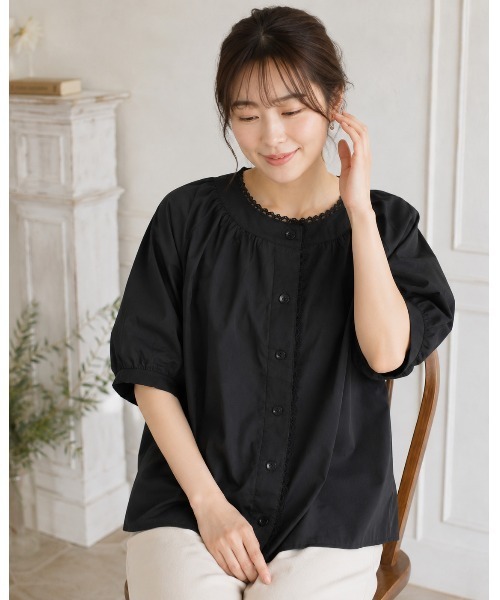 FAZVY(ファズビー)の「レーストリムブラウス(シャツ/ブラウス・レディース・ブラック/ベージュ・M)」の5枚目の写真