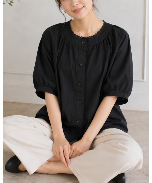 FAZVY(ファズビー)の「レーストリムブラウス(シャツ/ブラウス・レディース・ブラック/ベージュ・M)」の9枚目の写真