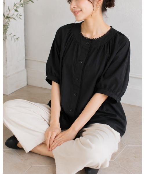 FAZVY(ファズビー)の「レーストリムブラウス(シャツ/ブラウス・レディース・ブラック/ベージュ・M)」の10枚目の写真