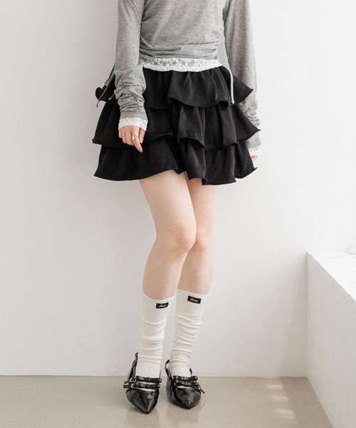 Heather(ヘザー)の「テグスフリルミニスカート 1051930(スカート・レディース・ブラック/アイボリー/ドット・FREE)」の3枚目の写真