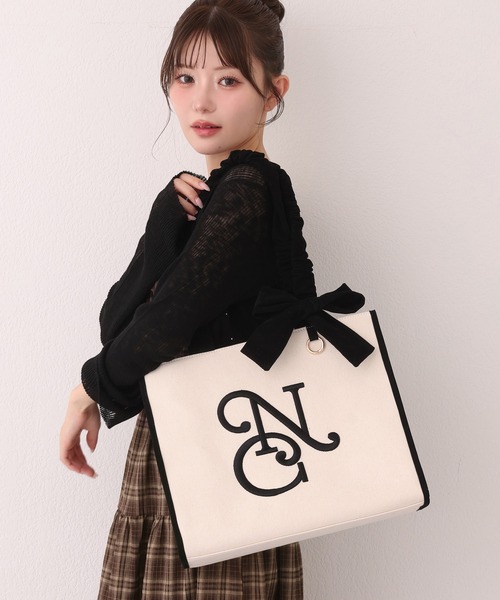 one after another NICE CLAUP(ワンアフターアナザーナイスクラップ)の「【WEB限定】ロゴ刺しゅう入りトートバッグ(トートバッグ・レディース・ピンク/ベージュ/ブラック・FREE)」の20枚目の写真