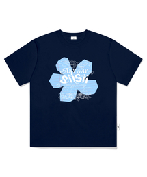 ノートフラワープリンティング半袖Tシャツネイビー