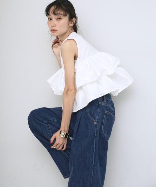 シャイニーフリルノースリTシャツ