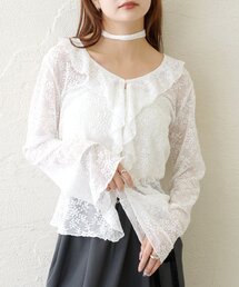 ラインストーンレースフリルカーディガン