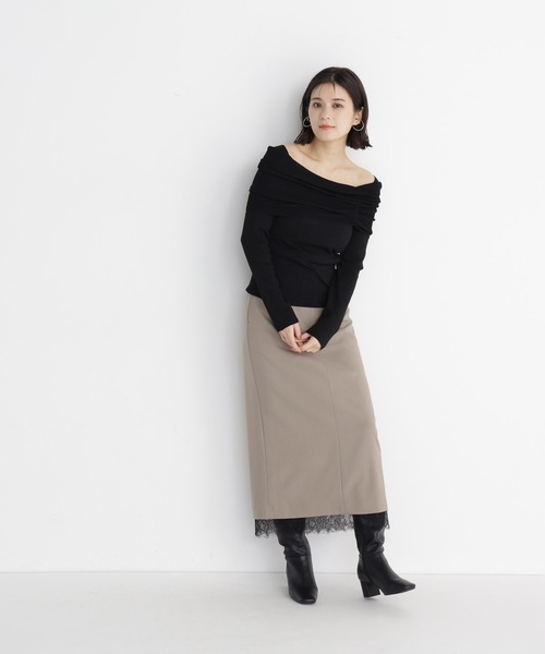 NATURAL BEAUTY BASIC(ナチュラルビューティーベーシック)の「レースヘムナロースカート(スカート・レディース・ベージュ/チャコールグレー・SMALL/MEDIUM)」の8枚目の写真