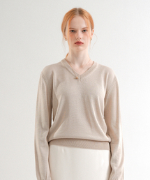 Premium Anti-filling Wool V-neck Basic Knit (Gray_beige)