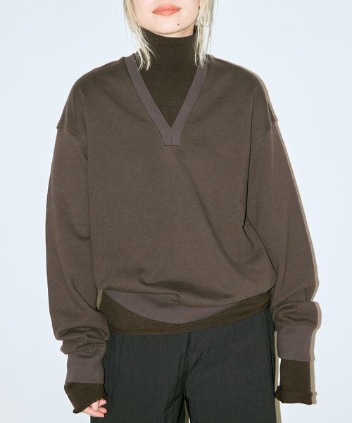 CITYSHOP(シティーショップ)の「《追加3》V-NECK スウェット(スウェット・レディース・ブラウン/グレー・FREE)」の11枚目の写真