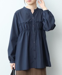 【WEB限定】【大きいサイズ】胸元シャーリングシャツ