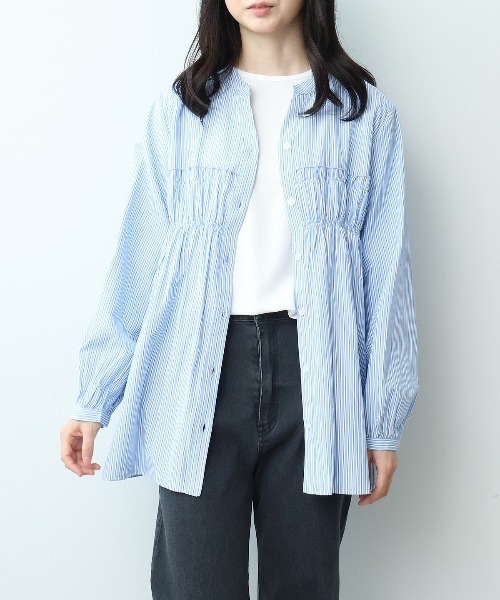 MB mint breeze（エムビーミントブリーズ）の「【WEB限定】【大きいサイズ】胸元シャーリングシャツ（シャツ/ブラウス・レディース・ネイビー/ベージュ/ブルーグレー・LL/4L/3L/6L/5L）」の9枚目の写真