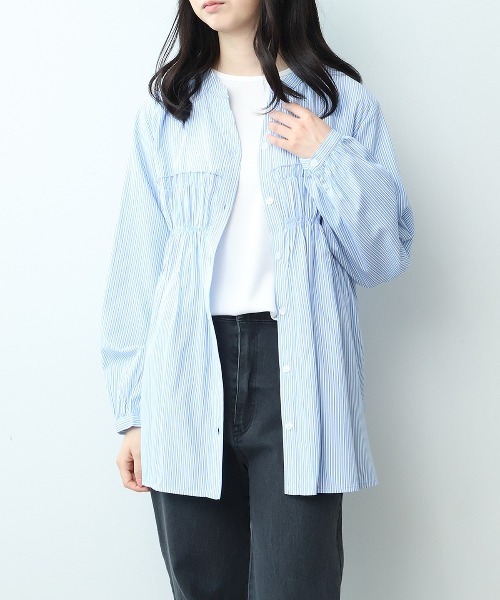 MB mint breeze（エムビーミントブリーズ）の「【WEB限定】【大きいサイズ】胸元シャーリングシャツ（シャツ/ブラウス・レディース・ネイビー/ベージュ/ブルーグレー・LL/4L/3L/6L/5L）」の10枚目の写真