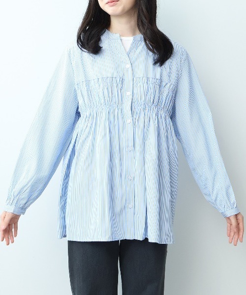 MB mint breeze（エムビーミントブリーズ）の「【WEB限定】【大きいサイズ】胸元シャーリングシャツ（シャツ/ブラウス・レディース・ネイビー/ベージュ/ブルーグレー・LL/4L/3L/6L/5L）」の16枚目の写真