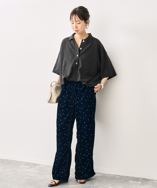 Spick & Span(スピックアンドスパン)の「ハーフスリーブポロシャツニット(ニット/セーター・レディース・ブラウン/チャコールグレー・FREE)」の3枚目の写真
