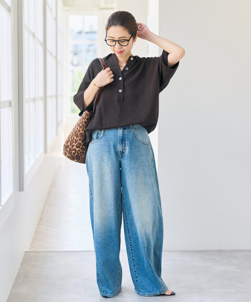 Spick & Span(スピックアンドスパン)の「ハーフスリーブポロシャツニット(ニット/セーター・レディース・ブラウン/チャコールグレー・FREE)」の4枚目の写真
