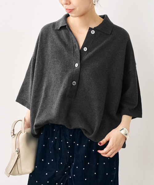 Spick & Span(スピックアンドスパン)の「ハーフスリーブポロシャツニット(ニット/セーター・レディース・ブラウン/チャコールグレー・FREE)」の6枚目の写真