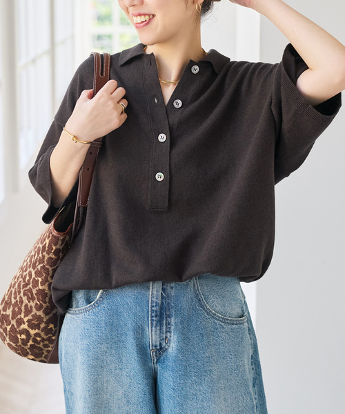 Spick & Span(スピックアンドスパン)の「ハーフスリーブポロシャツニット(ニット/セーター・レディース・ブラウン/チャコールグレー・FREE)」の11枚目の写真