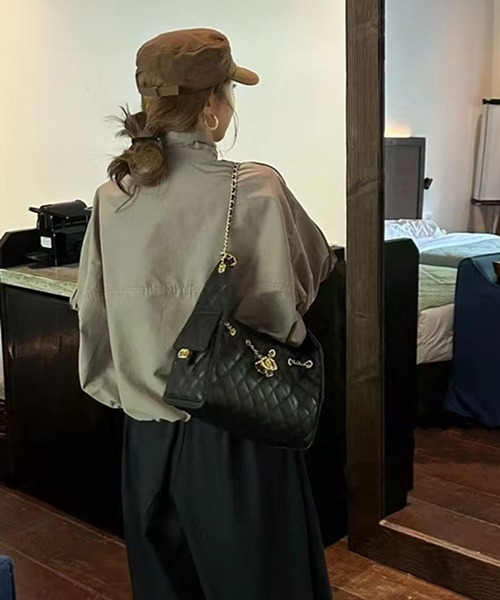 shyam inspiration(シャムインスピレーション)の「袖チェック切替スタンドカラーブルゾン(ブルゾン・レディース・ベージュ/ネイビー/ブラウン・M/L)」の6枚目の写真