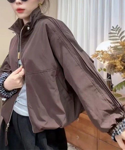 shyam inspiration(シャムインスピレーション)の「袖チェック切替スタンドカラーブルゾン(ブルゾン・レディース・ベージュ/ネイビー/ブラウン・M/L)」の11枚目の写真