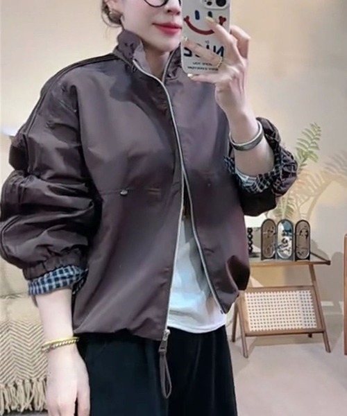 shyam inspiration(シャムインスピレーション)の「袖チェック切替スタンドカラーブルゾン(ブルゾン・レディース・ベージュ/ネイビー/ブラウン・M/L)」の13枚目の写真