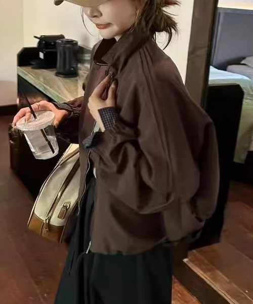 shyam inspiration(シャムインスピレーション)の「袖チェック切替スタンドカラーブルゾン(ブルゾン・レディース・ベージュ/ネイビー/ブラウン・M/L)」の7枚目の写真