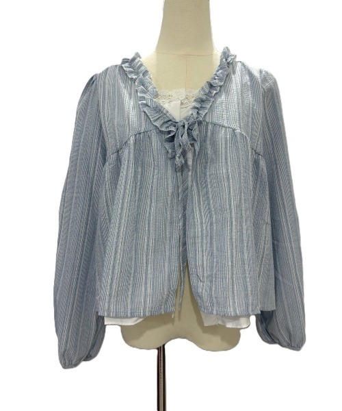 Amulet(アミュレット)の「フリルドッキングストライプブラウス(シャツ/ブラウス・レディース・ネイビー/ブルー・M/L/XL)」の7枚目の写真