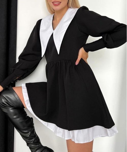 &soiree(アンドソワレ)の「ビックカラー配色フレアミニワンピース(ワンピース・レディース・ブラック・SMALL/LARGE/MEDIUM)」の2枚目の写真
