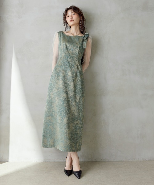 Kana(カナ)の「ショルダーリボンジャガードドレス パーティー 結婚式 お呼ばれ オケージョン(ドレス・レディース・ブラウン/ブラック/グリーン・M)」の3枚目の写真