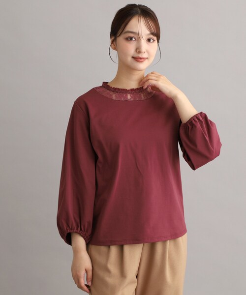 LAURA ASHLEY(ローラアシュレイ)の「フリルレース衿バルーンスリーブカットソー(Tシャツ/カットソー・レディース・アイボリー/ボルドー/ブラック・38)」の3枚目の写真