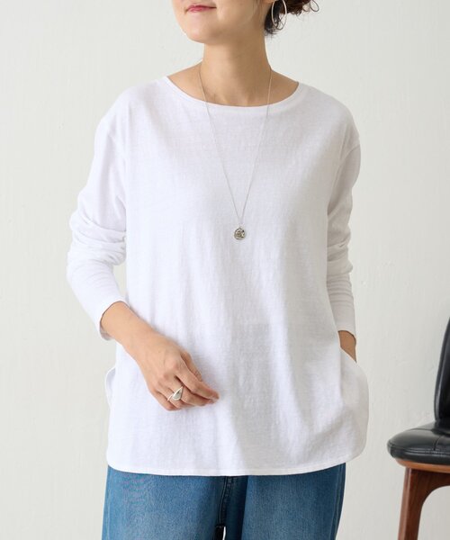 BEARDSLEY(ビアズリー)の「ムラ糸コットンTシャツ(Tシャツ/カットソー・レディース・ホワイト/ブラック・FREE)」の1枚目の写真