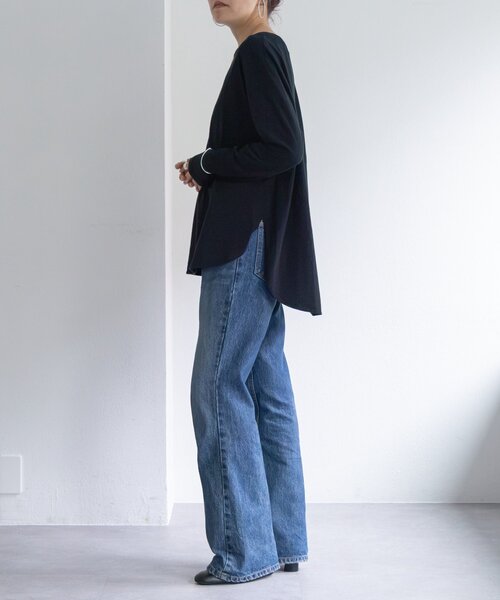 BEARDSLEY(ビアズリー)の「ムラ糸コットンTシャツ(Tシャツ/カットソー・レディース・ホワイト/ブラック・FREE)」の4枚目の写真