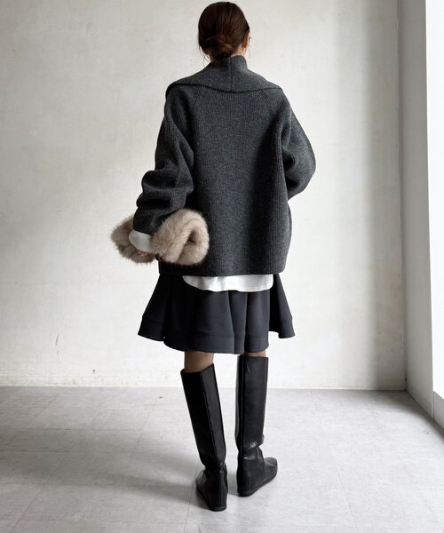 DouDou(ドゥドゥ)の「ショールカラーニットジャケット(テーラードジャケット・レディース・ブラック/ベージュ/チャコールグレー・FREE)」の17枚目の写真