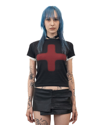 DOGMA EHKS（ドグマ　エックス）の「CROSS CROP SHORT SLEEVE BLACK（Tシャツ/カットソー）」
