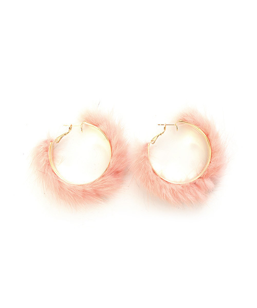Luz Llena (NEY)（ラズレナニー）の「ミンクファー・フープピアス（ピアス（両耳用）・レディース・ブラック/キャメル/ピンク/オフホワイト/グレー・ﾌﾘ-）」の5枚目の写真