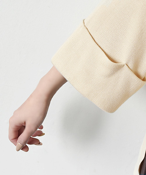 Luz Llena (philter)（ラズレナ　フィルター）の「袖折り返しハイゲージVネックニット（ニット/セーター・レディース・ネイビー/グレー/オフホワイト・MEDIUM）」の5枚目の写真