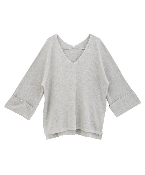 Luz Llena (philter)（ラズレナ　フィルター）の「袖折り返しハイゲージVネックニット（ニット/セーター・レディース・ネイビー/グレー/オフホワイト・MEDIUM）」の18枚目の写真